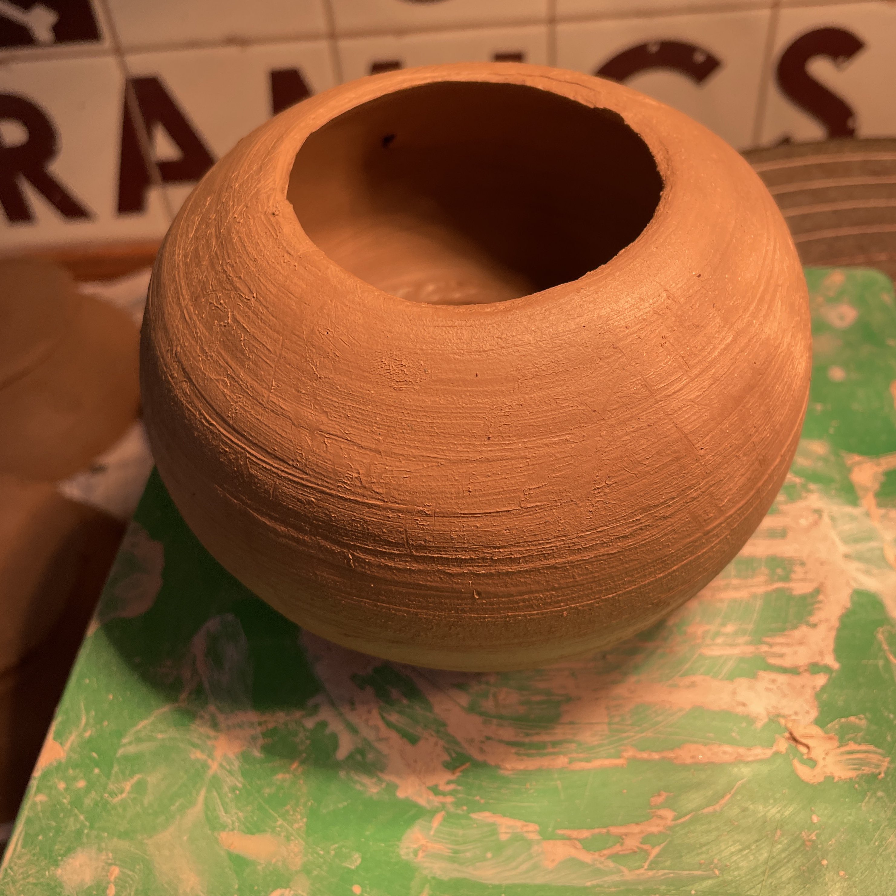 a leather hard clay pot